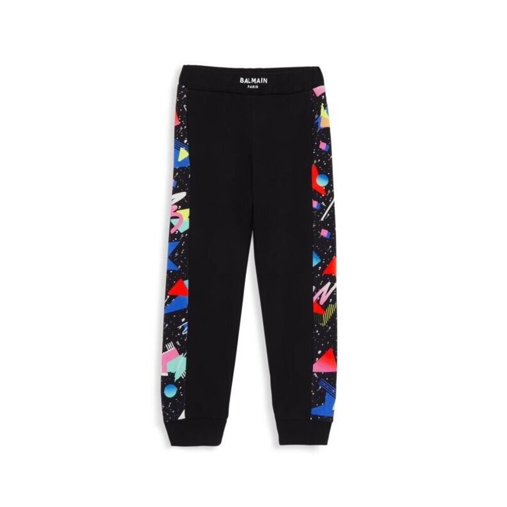 NWT Balmain Girls Size 6 Graffiti Pop Logo Black Jogger Sweatpants $430